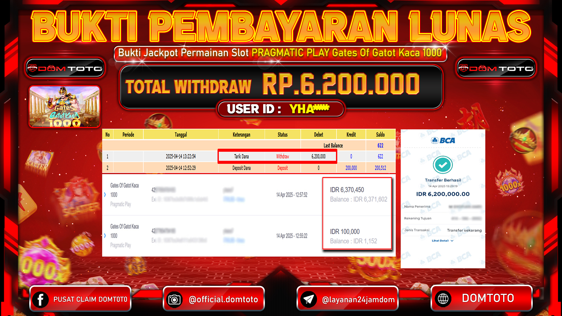 JACKPOT SLOT GATES OF GATOT KACA 1000 14 APRIL 2025